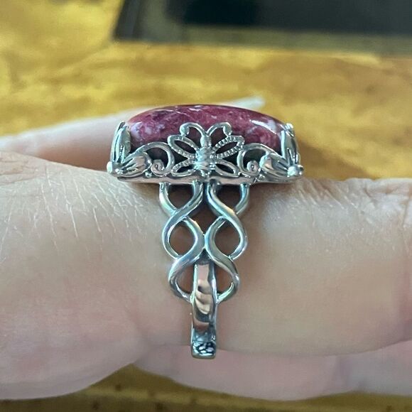 Norwegian Thulite Sterling Silver Cocktail Ring Size 8 - Picture 3 of 9